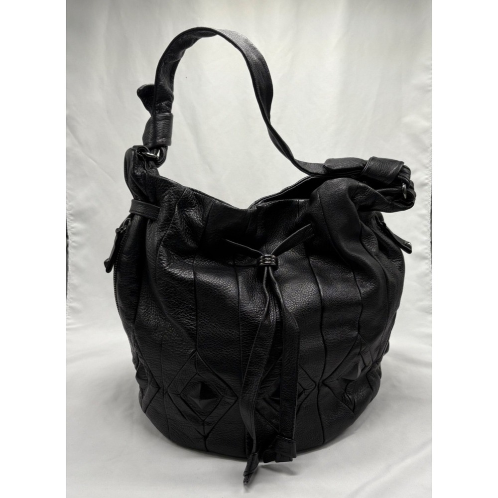 Elliott Lucca Black Leather Shoulder Handbag‎ Purse Diamond Pattern EUC